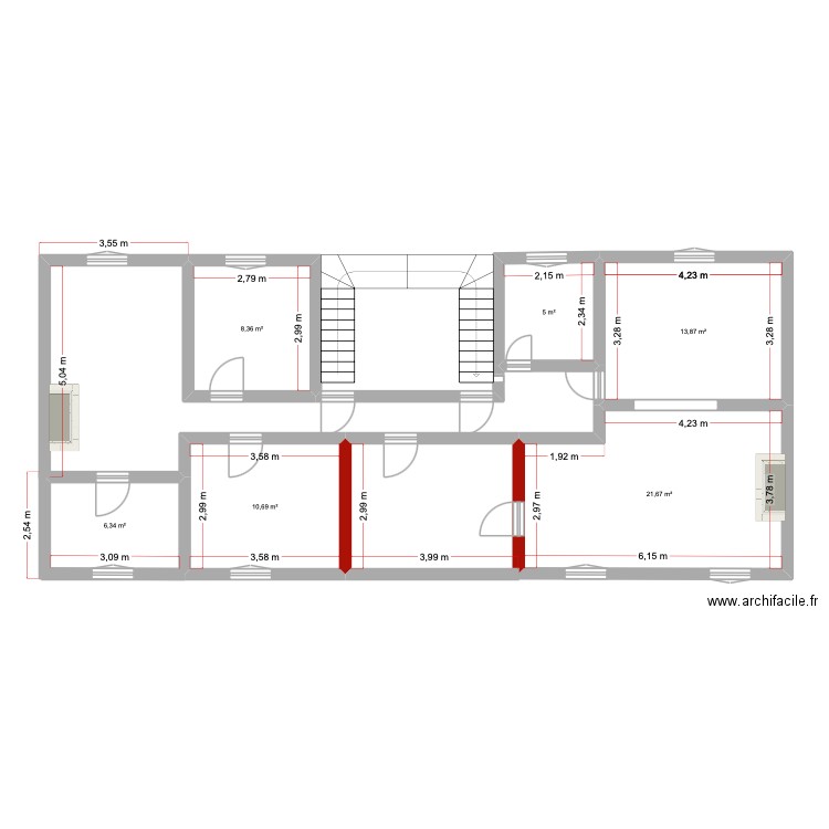 Etage 3. Plan de 6 pièces et 66 m2