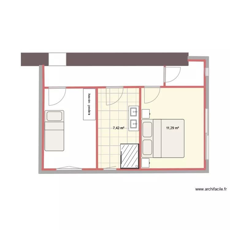 EXTENTION. Plan de 2 Pièces et 19 m² EXTENTION. Plan de 2 Pièces et 19 m²