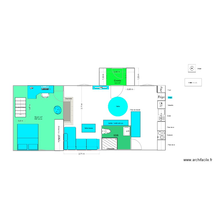 Bouveri 2. Plan de 3 pièces et 26 m2