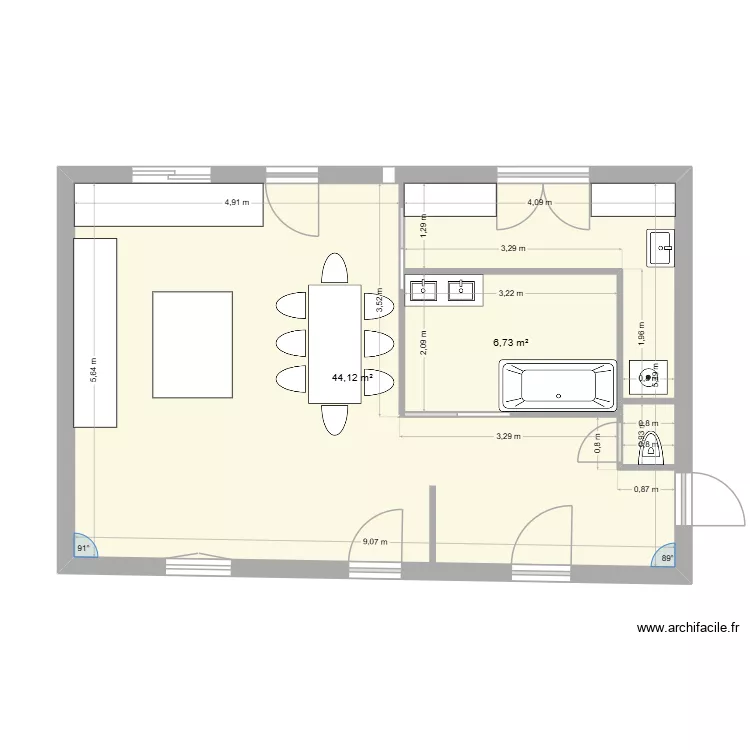 plan rdc. Plan de 2  et 51 m²