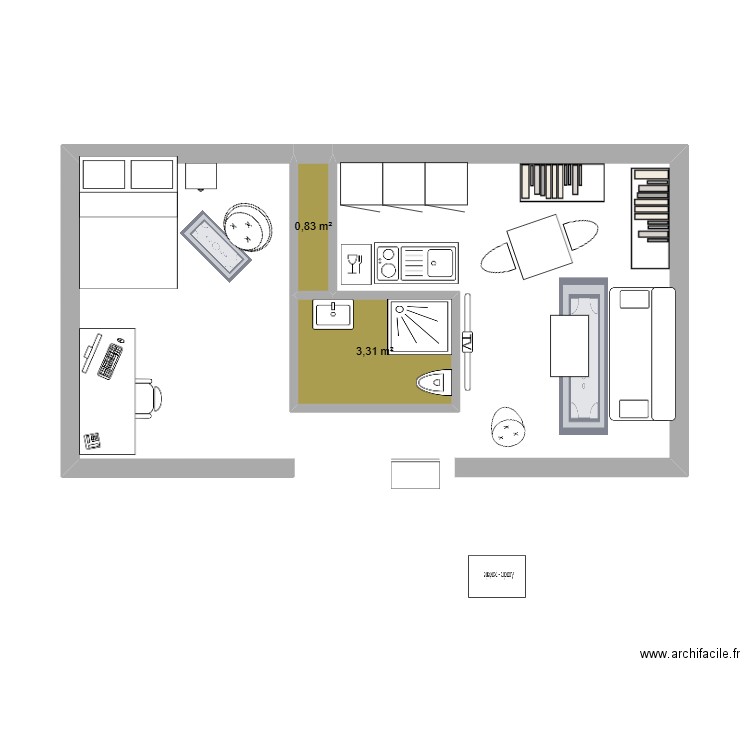 t2 62 a. Plan de 2 pièces et 4 m2