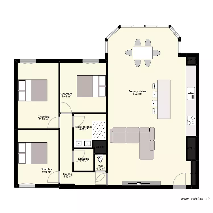 T4 ARCADES. Plan de 13  et 96 m²