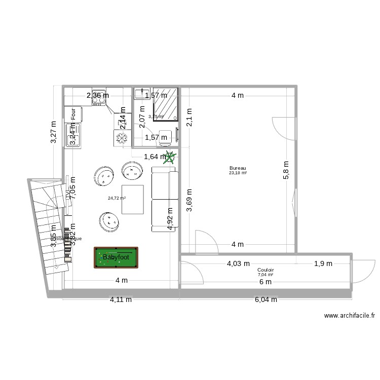 étage agence. Plan de 4 pièces et 58 m2