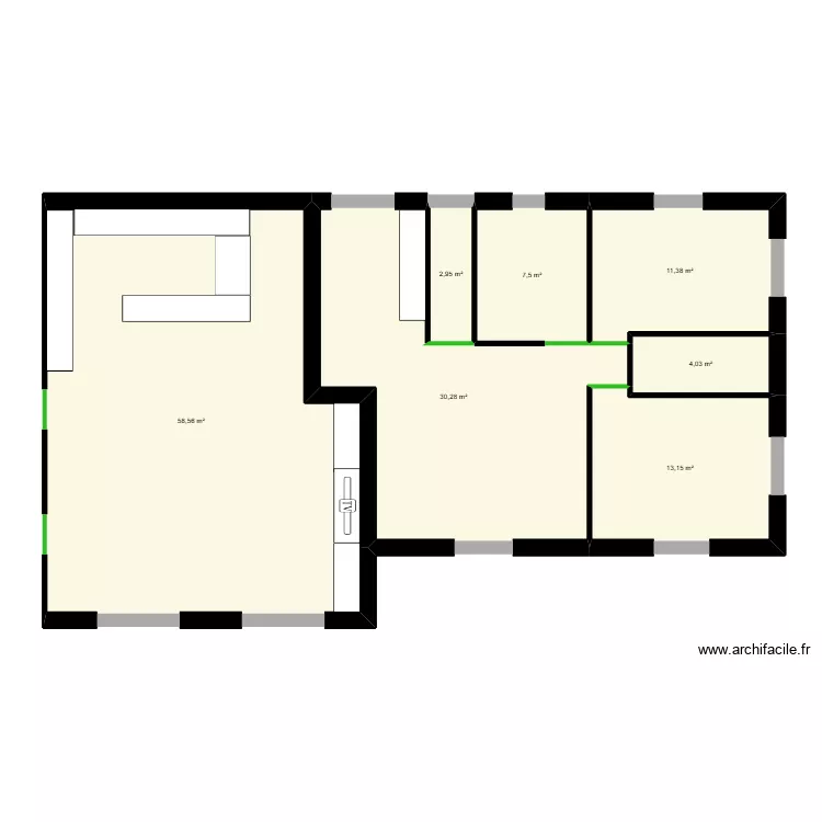 division (var. 1). Plan de 7  et 128 m²