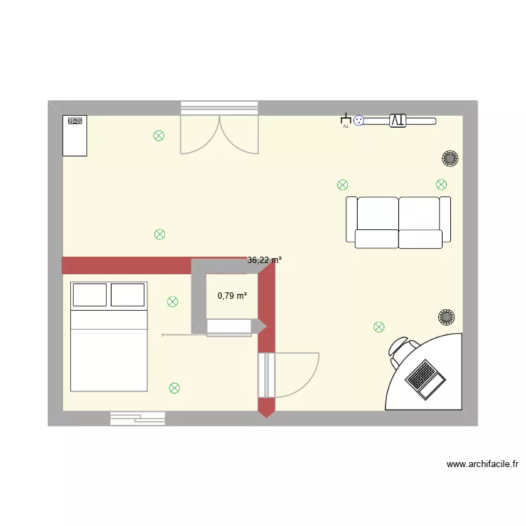 exercice. Plan de 2 pièces et 37 m²