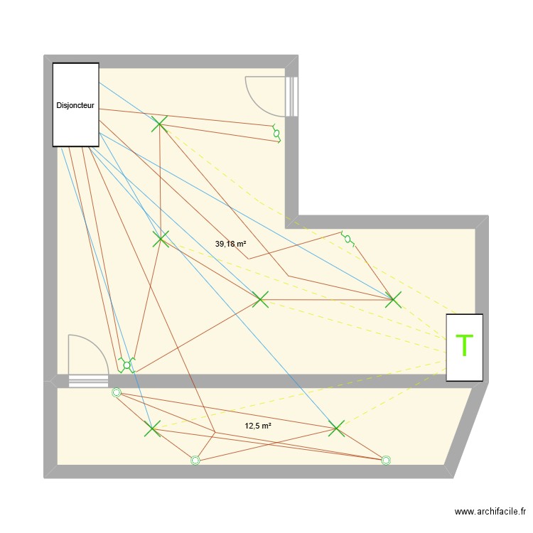 maison cable TITI. Plan de 2 pièces et 52 m2