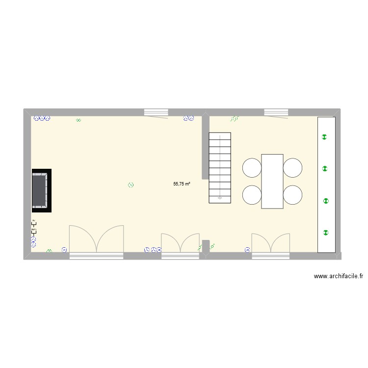 max. Plan de 1 pièce et 56 m2