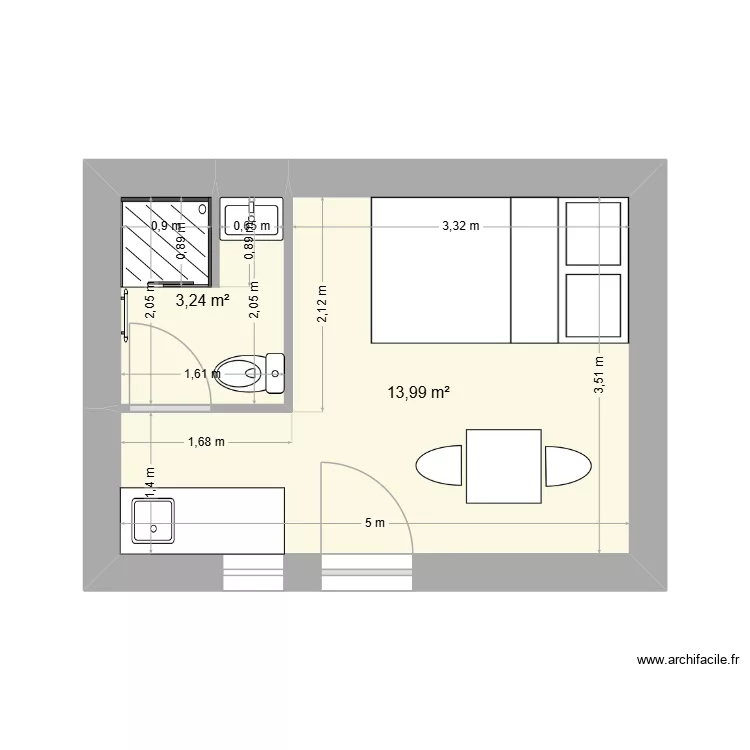 CHAMBRE. Plan de 2  et 17 m²