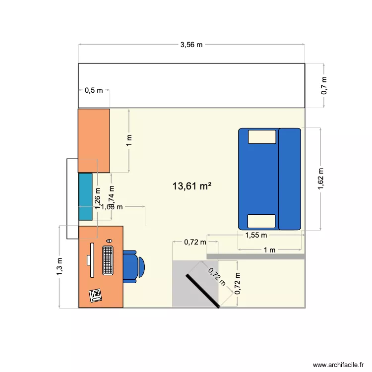 Chambre bureau Nadia & Jean. Plan de 1 et 14 m² Chambre bureau Nadia & Jean. Plan de 1 et 14 m²