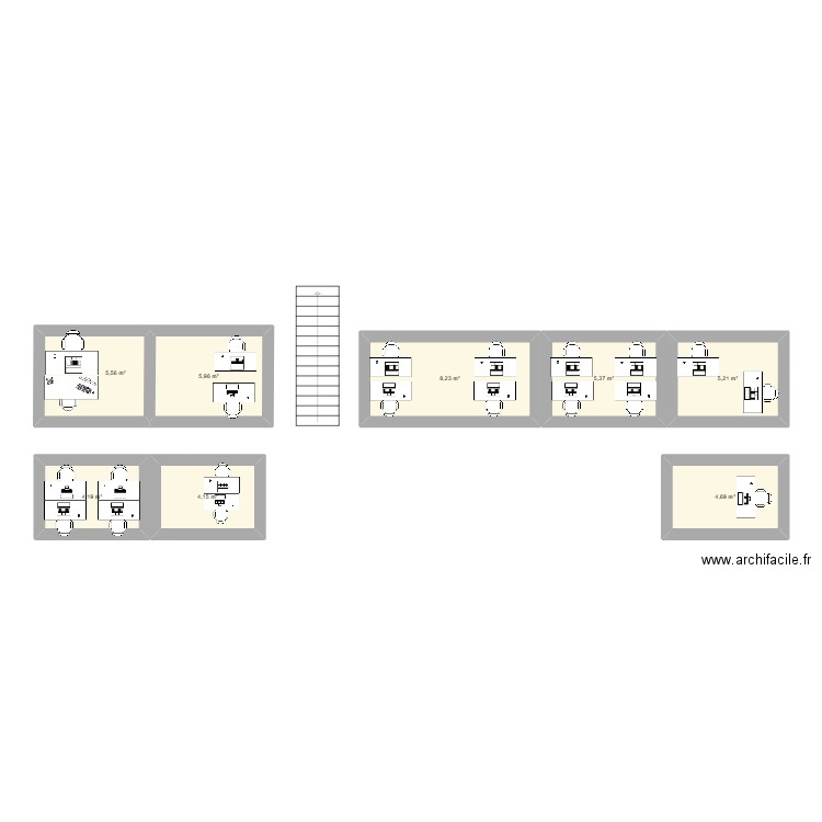 PLAN BUREAUX DU HAUT. Plan de 8 pièces et 43 m2