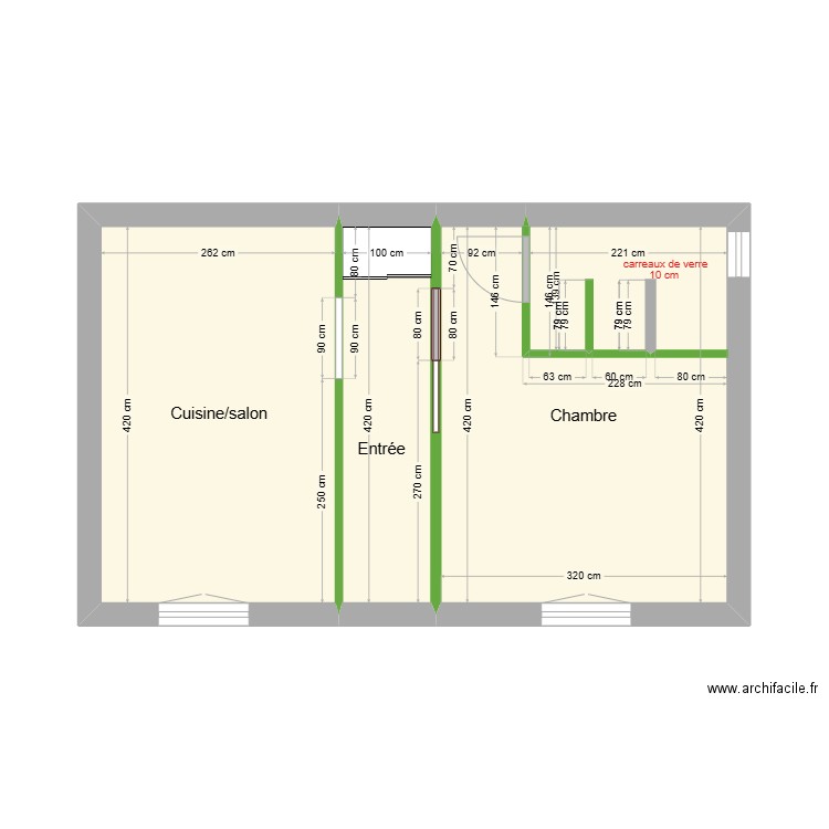Plan cotation. Plan de 3 pièces et 28 m2