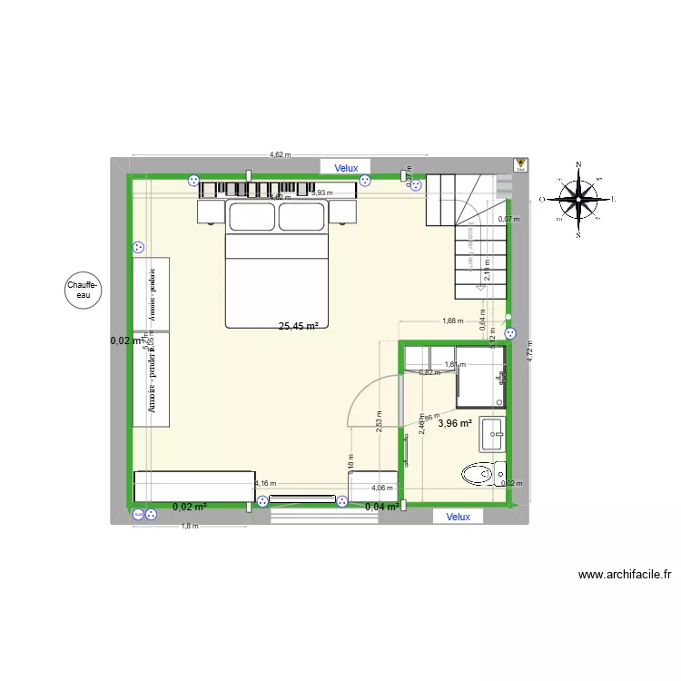 Etage_Gauche_v8_Deplacement_SDB. Plan de 5  et 29 m²