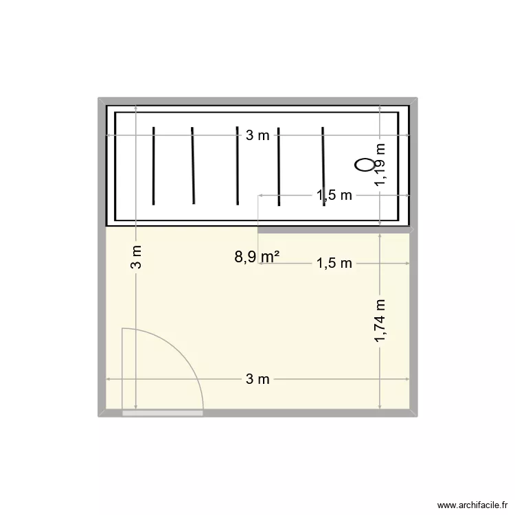 Duflot sdb. Plan de 1  et 9 m²