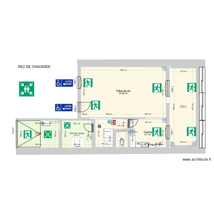 RDC securite incendie. Plan de 0 pièce et 0 m2
