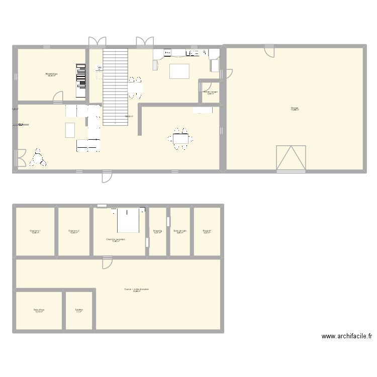 Maison américaine. Plan de 14 pièces et 433 m2
