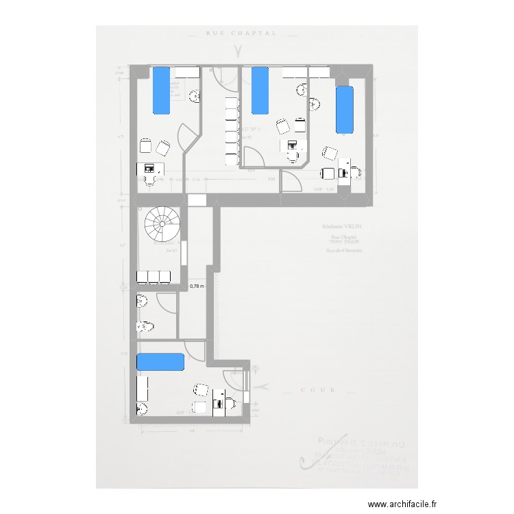 Cabinet Chaptal 1. Plan de 8 pièces et 69 m2