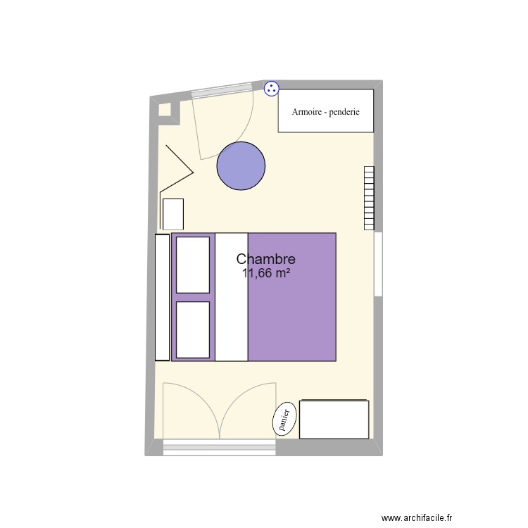Chambre . Plan de 1 pièce et 12 m2