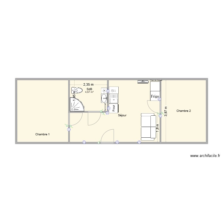 GITE V4. Plan de 4 pièces et 45 m2