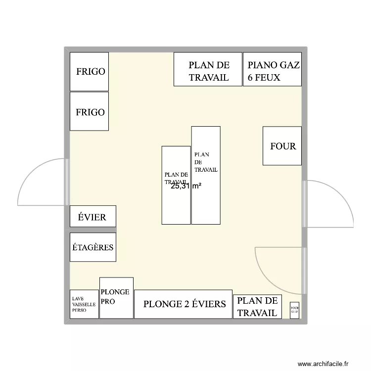 CUISINE. Plan de 1  et 25 m²