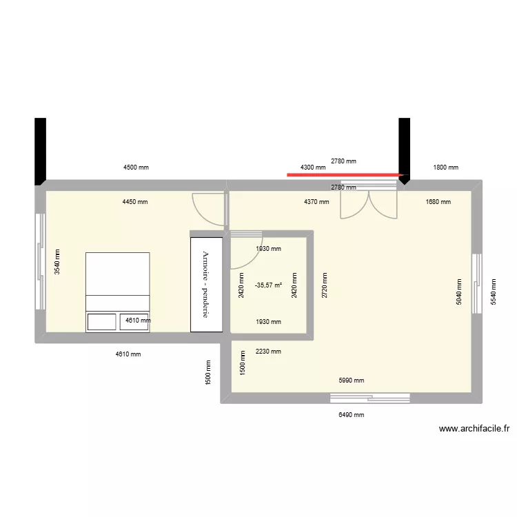Extension 1. Plan de 2 pièces et 43 m²