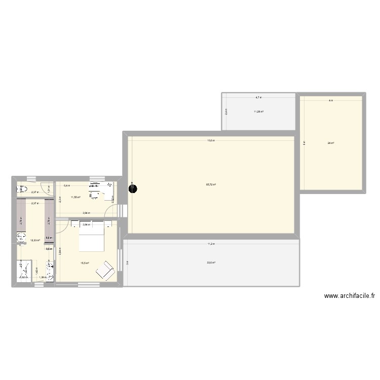 Extension-01. Plan de 7 pièces et 174 m2