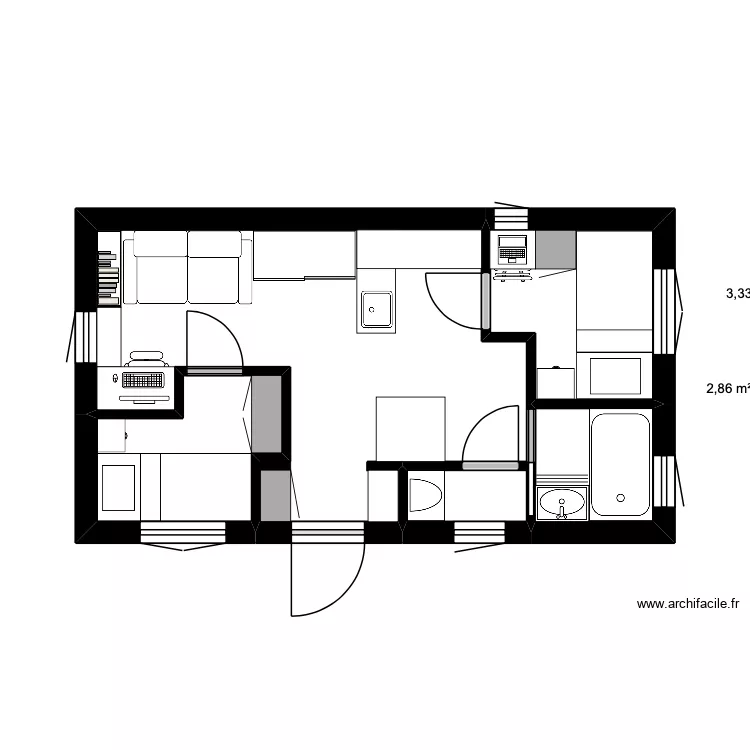 tiny plein pied. Plan de 4  et 21 m²