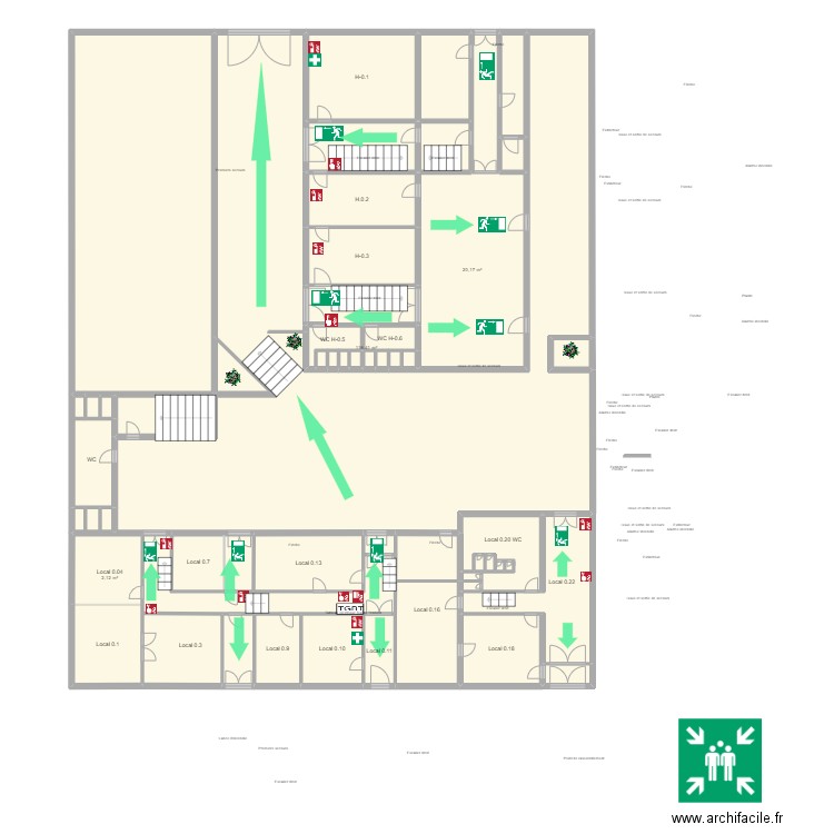 Rez-de-chaussée IDU Fondamental version 6. Plan de 47 pièces et 316 m2