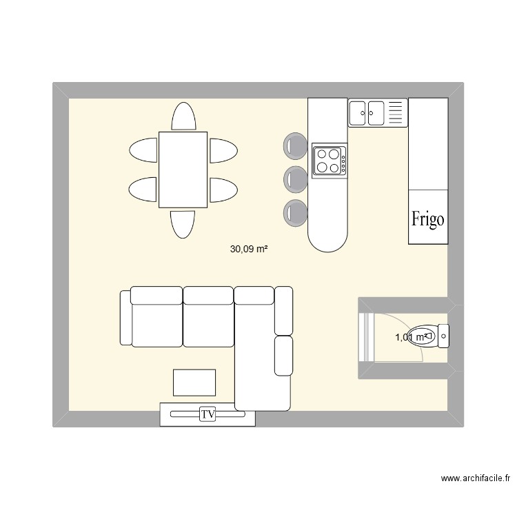 Séjour. Plan de 2 pièces et 31 m2