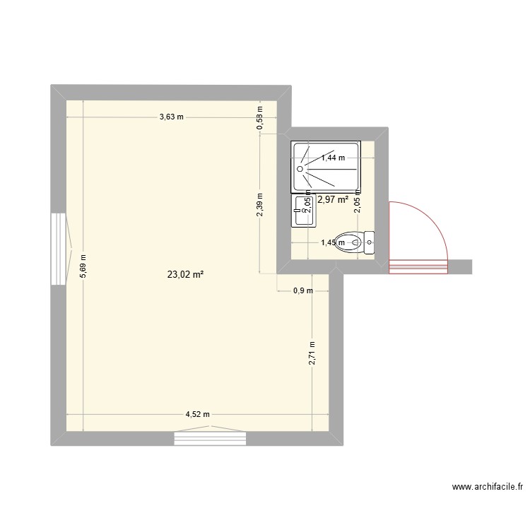 pièce garage. Plan de 2 pièces et 26 m2