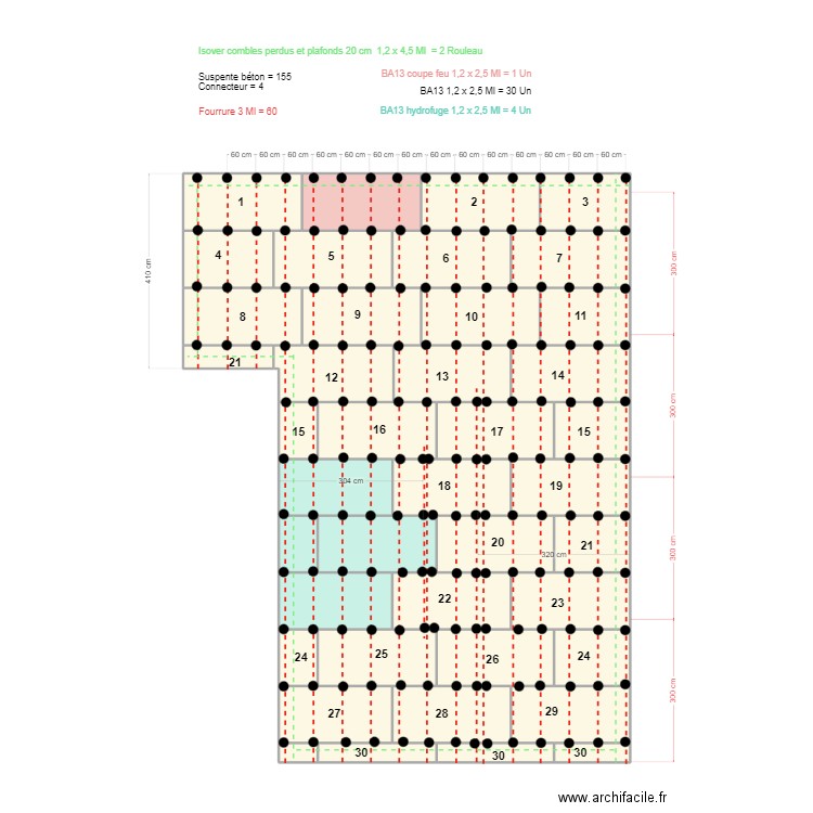 PLAN PLACO PLAFOND RDC. Plan de 41 pièces et 99 m2