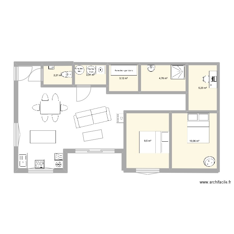 Vers 2 Entrechaux. Plan de 7 pièces et 37 m2