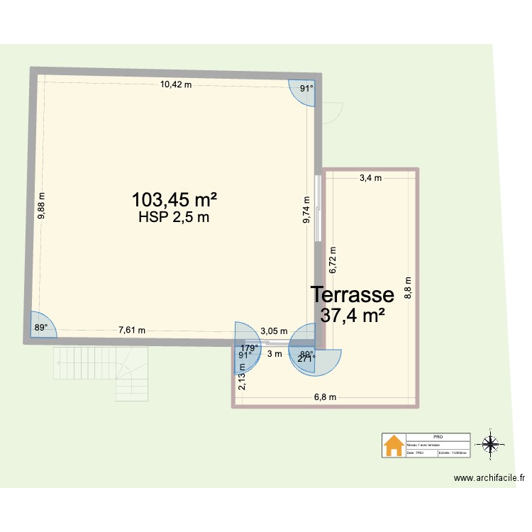 Terrasse. Plan de 3 pièces et 244 m2