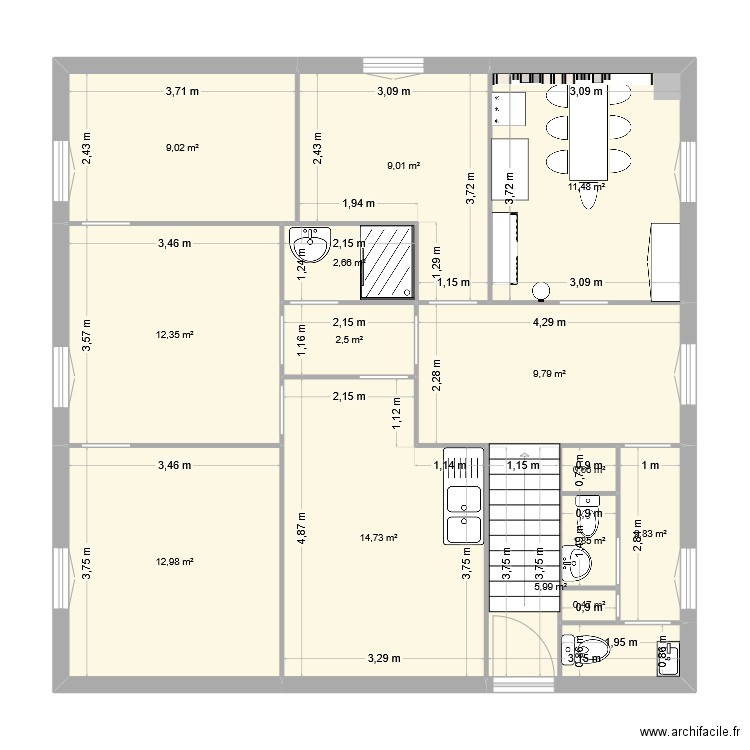Plan La Bressarelle. Plan de 14 pièces et 96 m2
