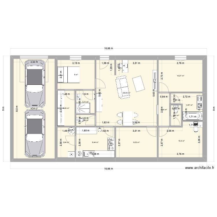 Base maison proposition 1.1. Plan de 14 pièces et 127 m2