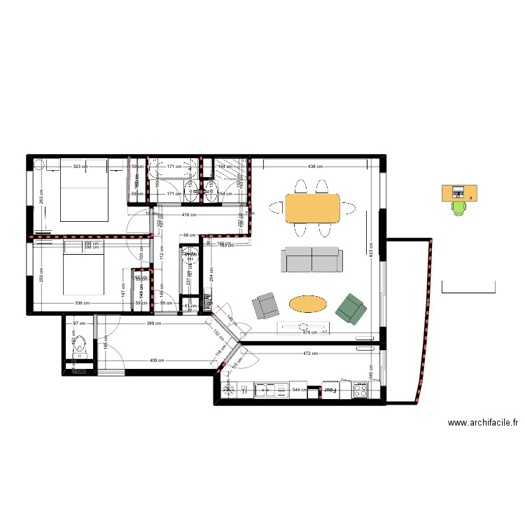 Plan ensemble 122 Thiers amenagment 2. Plan de 12 pièces et 84 m2
