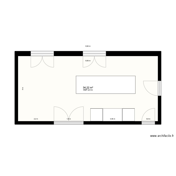 Cuisine Orée. Plan de 1 pièce et 34 m2