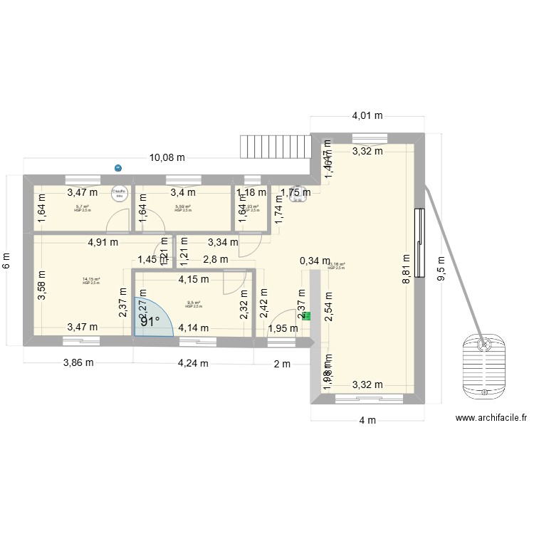 Chalet février toiture. Plan de 6 pièces et 80 m2