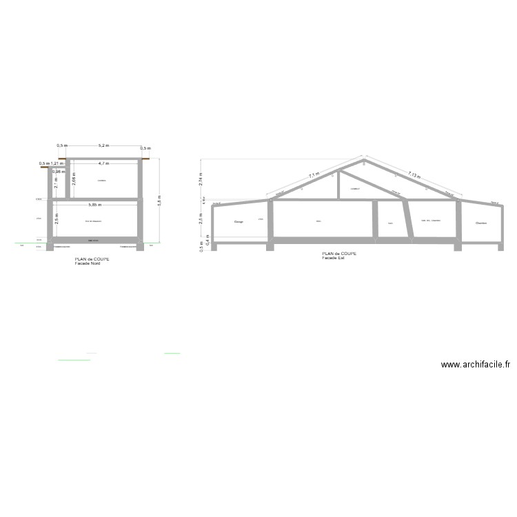 plans de coupe. Plan de 9 pièces et 75 m2