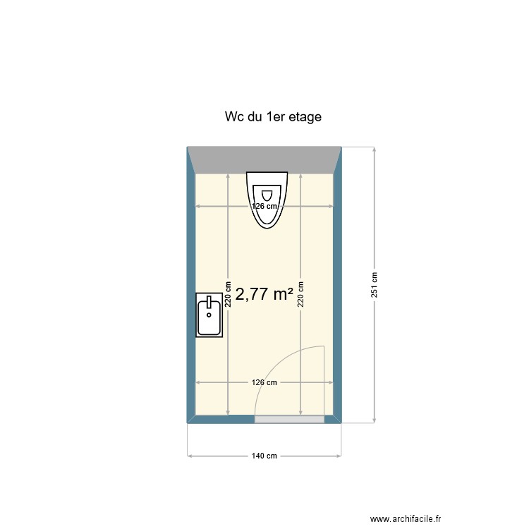 Wc du 1er etage . Plan de 1 pièce et 3 m2