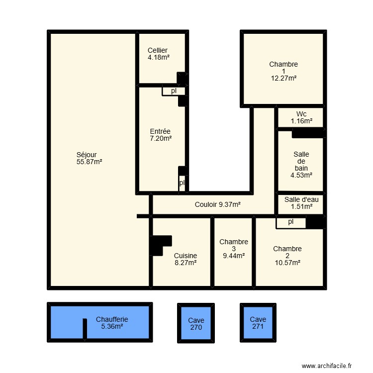 Minelian. Plan de 23 pièces et 61 m2
