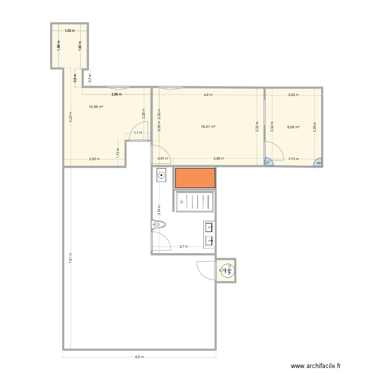 RDC LOCAL HUSSIGNY ALEX. Plan de 4 pièces et 40 m2