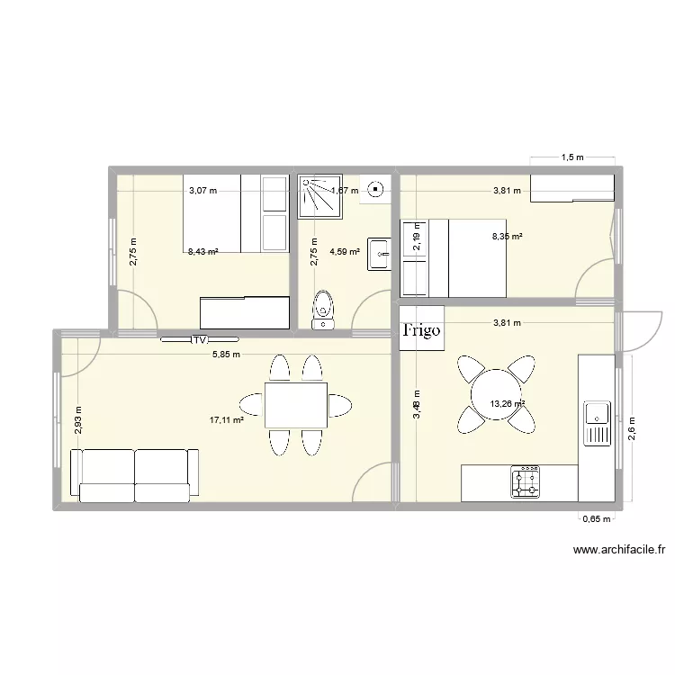 plan rdc. Plan de 5 pièces et 52 m²