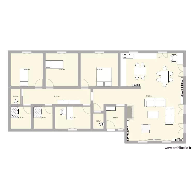 Maison 3 chambres, 1 bureau. Plan de Maison 3 chambres, 1 bureau. Plan de