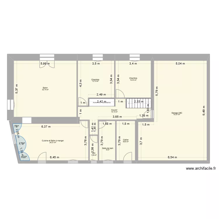 Plan RDC ABADIE (Projet). Plan de 9  et 164 m²