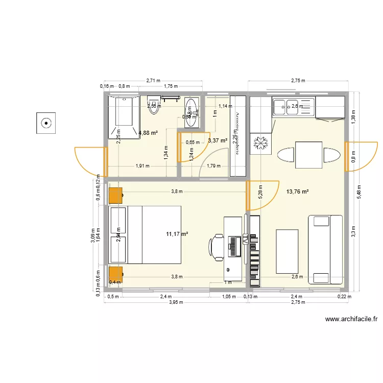 Maison abeille 5. Plan de 4  et 33 m²