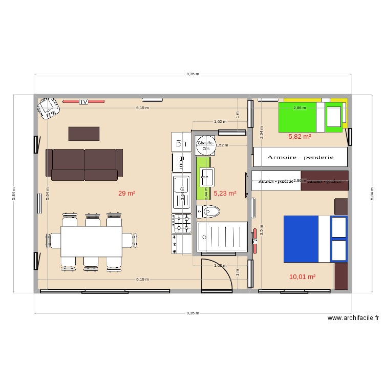 2ch 40m2 +10m2 new1. Plan de 4 pièces et 50 m2