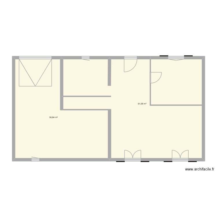 Plan rdc V1. Plan de 2 pièces et 98 m2