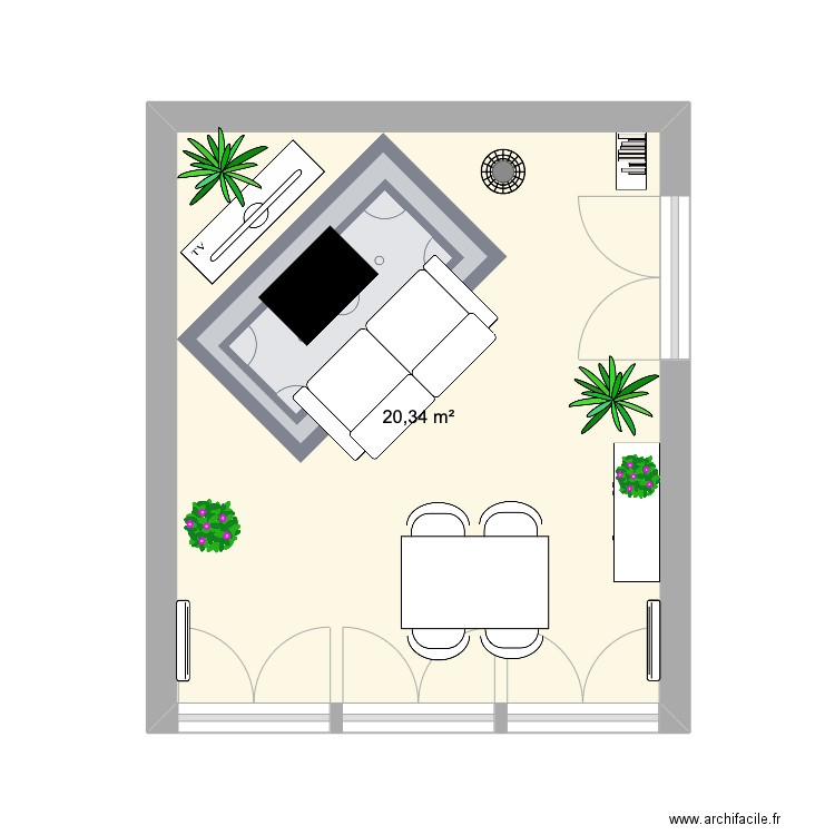 Salon Valentin. Plan de 1 pièce et 20 m2