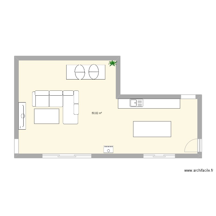 salon 3. Plan de 1 pièce et 51 m2