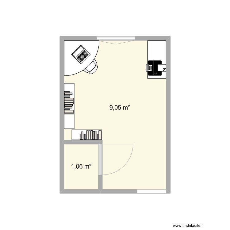 BUREAU 2. Plan de 2 pièces et 10 m2